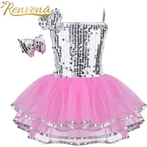 Kids Girls Sequined Jazz Dance Wear Costume Ballet Gymnastics Leotard Modern Contemporary Dance Costumes Performing Clothes