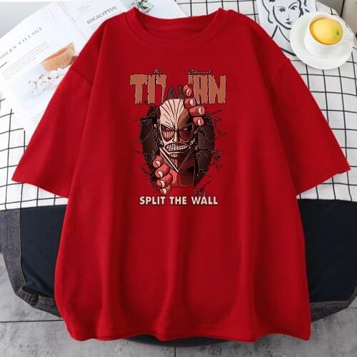 Attack On Titan Japanese Cartoon Giant Printing Womens Tee Shirts Spring Summer Tops o-Neck Tshirt Breathable Womens Tshirts