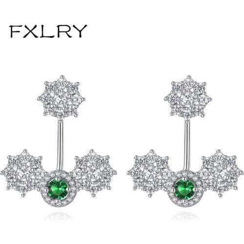 FXLRY New Design Personality White Color AAA Cubic Zircon Geometric Zircon Flowers Earrings FOR WOMEN Jewelry