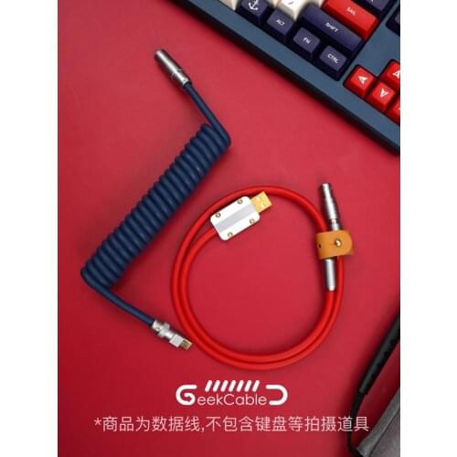 Geekcable Handmade Customized Mechanical Keyboard Data Cable Super Elastic Series Rear Aviation Rubber Coil Navy Blue And Red