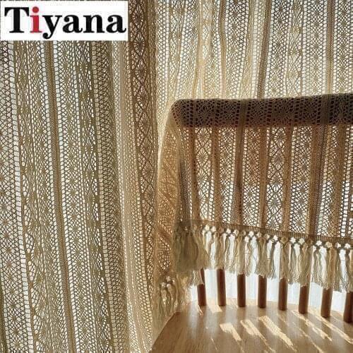 American Hollow Geometric Crochet Curtain Cotton Linen Finished Curtain For Living Room Bedroom Bookcase Shoe Cabinet AG555Z