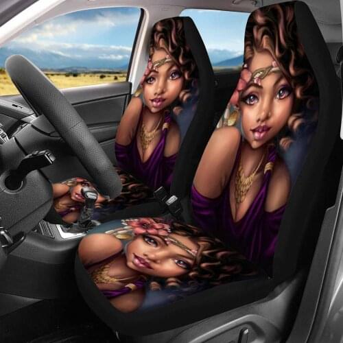 HUGSIDEA 2PCS Art Black African Girl Design Universal Car Front Seat Covers Protector Cover Cushion Pad Mat Auto Interior Decor