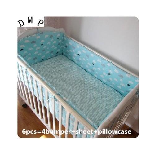 6pcs Baby Bedding Sets baby cot bedding cercado bebe kit bebe 100% cotton baby bedding sets (4bumper+sheet+pillow cover)