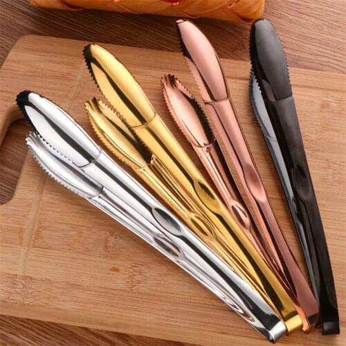 Creative Non-Slip Meat Tongs Stainless Steel Bread Clip Gold Tableware Ice Salad Tong Food Server BBQ Grill Party Accessories