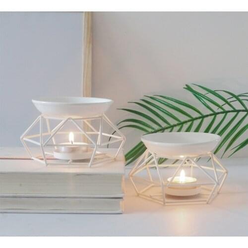 Metal Aromatic Oil Burner Geometric Ceramic Essential Oil Tealight Candle Holder Wax Melt Warmer Aroma Diffuser Lamp