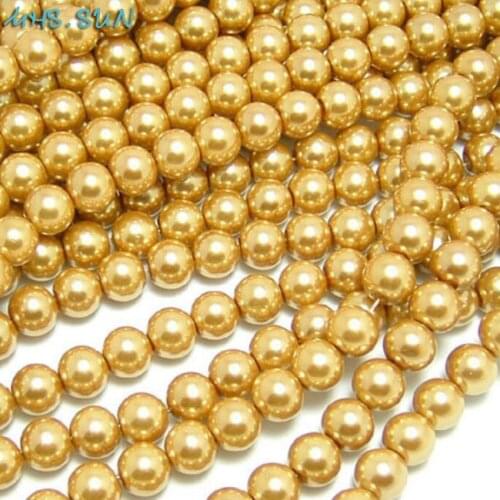 MHS.SUN 3MM-16MM Lt Gold Yellow Fake Pearl Loose Glass Imitation Pearl Bead Round Spacer Pearl Bead For Jewelry Accessories