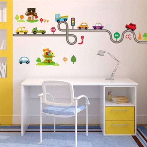 Cute Cartoon Cars Highway Track Wall Stickers For Kids Rooms Sticker Childrens Play Room Bedroom Decor Wall Art Decals