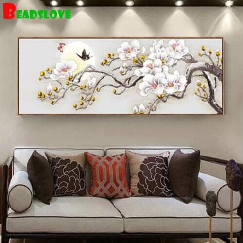 Magnolia flowers modular pictures mosaic paintings diamond embroidery beads DIY 5D Full round diamond mosaic sale large size