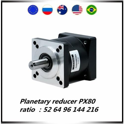 Planetary reducer PX80 suit for Nema32 80 servo motor ratio 52 64 96 144 216 input hole 19mm 6mm key output 16mm with 5mm key