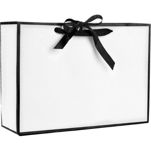 1PC Thickened Gift Bag White Cardboard Tote Bag Clothing Shopping Paper Bag Lightweight High-end Cardboard With Bow