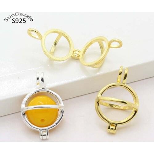 Real Pure Solid 925 Sterling Silver Wrap Bead Ball Pendant DIY Necklace Bracelet Pendants Gold Hoop Jewelry Making Findings