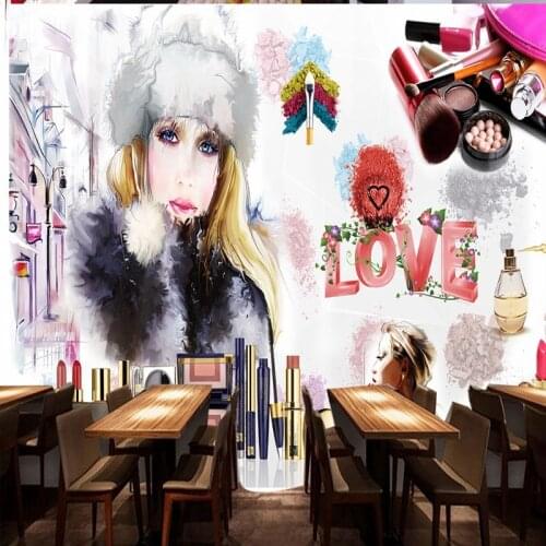 Drop Shipping Custom Wall Mural Custom Fashion Watercolor Beauty Makeup Shop Background Wallpaper Shopping Mall Nail Shop Mural