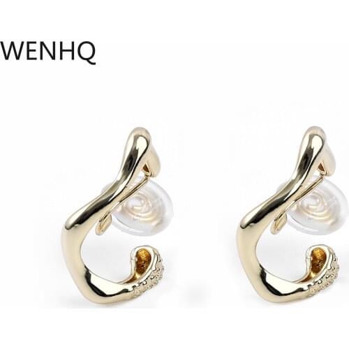 WENHQ New Arrival Geometric Gold Color Clip on Earrings No Pierced Fashion Korean Style Copper Material Cuff Earrings Ear Clip