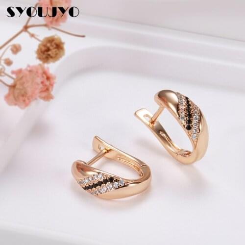 SYOUJYO Simple Design Water Drop Earrings For Women 585 Rose Gold Black Natural Zircon Elegant Vintage Fine Jewelry Gift For Her