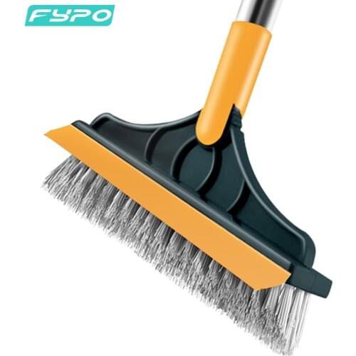 FYPO Floor Scrub Brush 2 In 1 Long Handle Bathroom Wiper Stiff Bristle Window Squeegee Magic Broom Floor Mop Tub Tile Cleaning