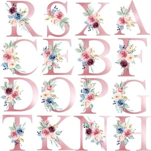 26 English letters Thermo-stickers On Clothes Fashion letter Flower Iron On Transfers For Clothing Stickers Wholesale Patch