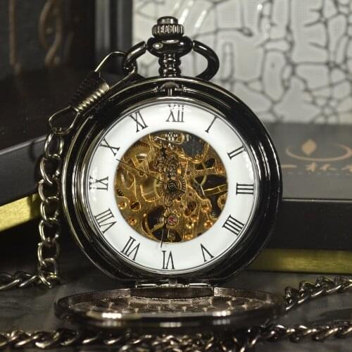 TIEDAN Steampunk Luxury Fashion Antique Skeleton Mechanical Pocket Watch Men Chain Necklace Business Casual Pocket & Fob Watches