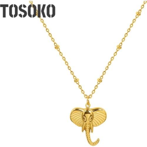 TOSOKO Stainless Steel Jewelry Elephant Pendant Mini Necklace Womens Fashion Clavicle Chain BSP1017