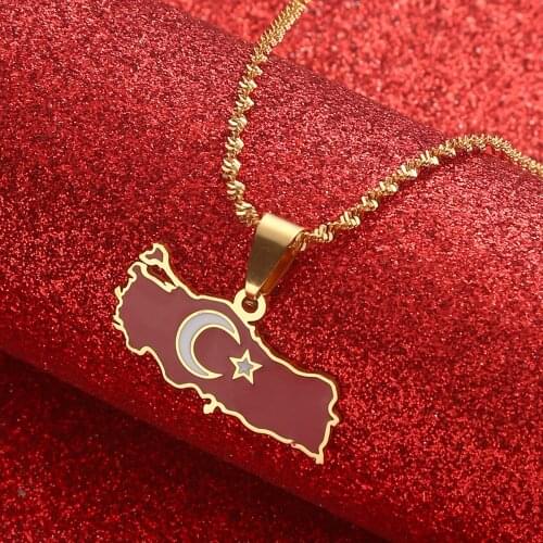 Turkey Map Flag Necklace Pendant Women Turkish Jewelry Turkiye Cumhuriyeti