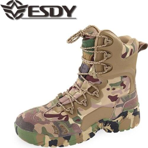 Outdoor Hiking Trekking Shoes Men Camo Leather Protect Ankle Walking Desert Boot Mens Tactical Military Camping Sneakers Boots