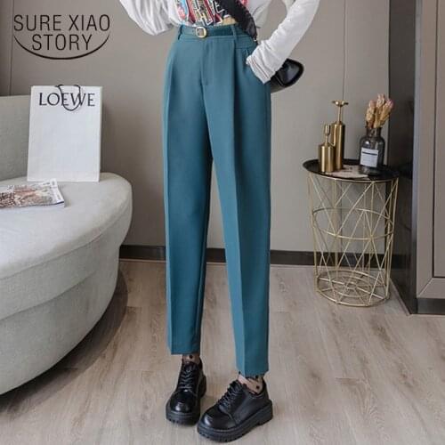 2020 Autumn Winter Pants Women High Waist Formal Women Pants Ankle-Length Loose Office Lady Clothes with Sashes New 10482