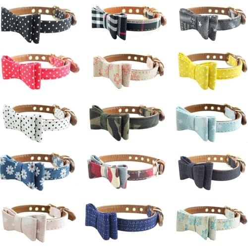 XPangle Dog Cat Collar with Bow Tie for Small Dogs Kitten Kitty Plaid Flower Dots Stars 15 Colors 3 Sizes