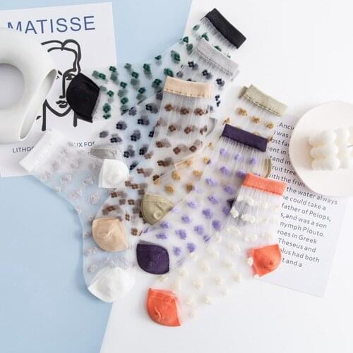 Japanese Korea Style Casual Creative Transparent Crystal Silk Trend Women Socks Cartoon Fruit Ultrathin Glass Silk Socks Meias