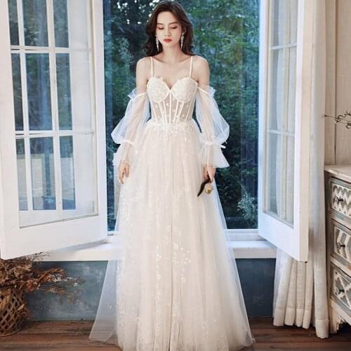 2021 Women Long Tulle Party Prom Gown Evening Dresses White Fairy Spaghetti Strap Sexy Backless Prom Dresses Robe De Soiree