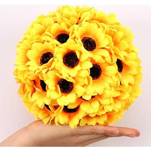 10" (25CM) Simulation Sunflower Kissing Balls Yellow Artificial Silk Flower Ball Craft Ornament For Supermarket Shopping Mall