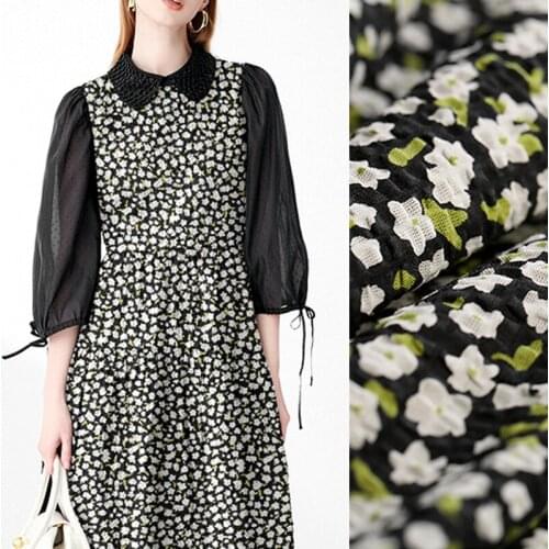 132CM Wide 180G/M Small Floral Print Bubble Cotton Fabric for Summer Spring Dress Jacket DE1410