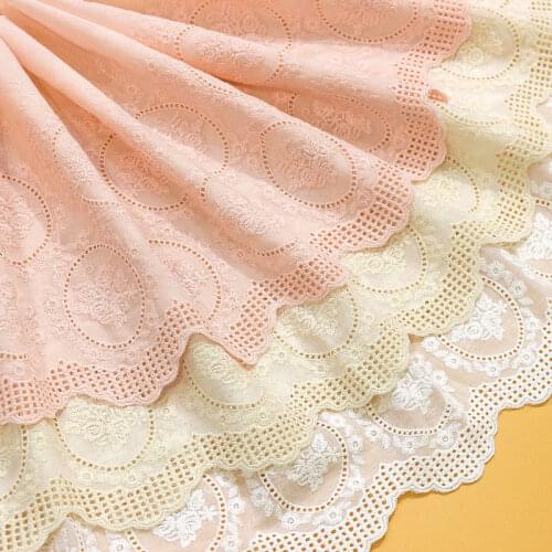 3Y-10Yard/Lot Pink Apricot White Cotton Cloth Embroidered Lace Trim Width 26CM Clothes Dress Diy Sewing Fabric Accessories