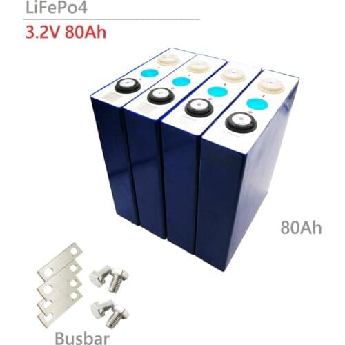 EVE 4pcs LiFePo4 3.2V 80Ah Grade A Lithium Iron Phosphate Battery Pack Cell For Solar System Storage Saving with Busbar