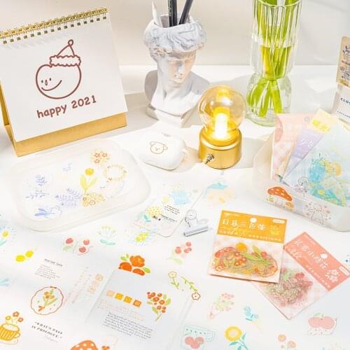 40Pcs/Lot Vintage Sunflower Tulip Plant PET Stickers Package DIY Diary Journal Decoration Label Sticker Album Scrapbooking