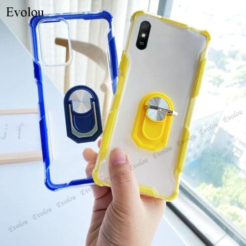 Acrylic Transparent Hard Phone Case For Redmi 9A 9T 8A Cases Four Corners Shockproof Ring Stand Back Cover For Redmi 9 Power K30