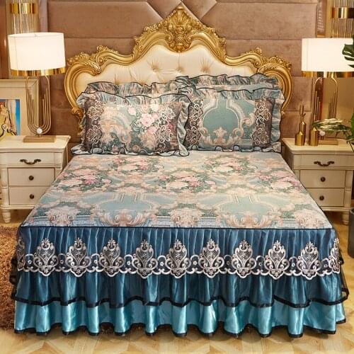 Autumn and Winter Milk Velvet Lace Bed Skirt Thick Crystal Velvet Non-slip Bedspread Mattress Protector Simple Fashion Retro