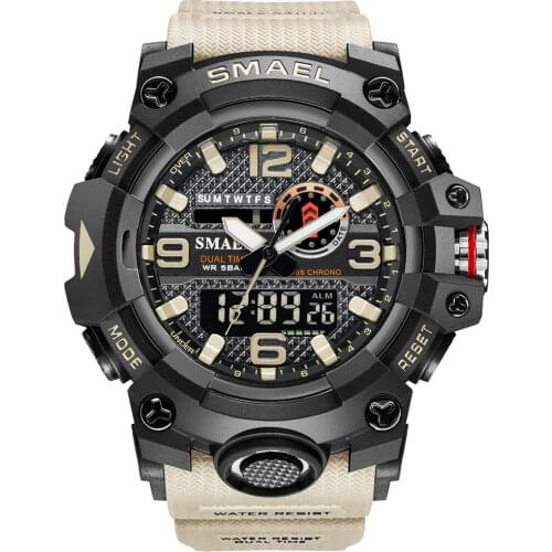 SMAEL Sports Watches Mens Watch Top Brand Luxury Beige Digital Watch Quartz Dual Display LED Man Waterproof Clock Wristwatches