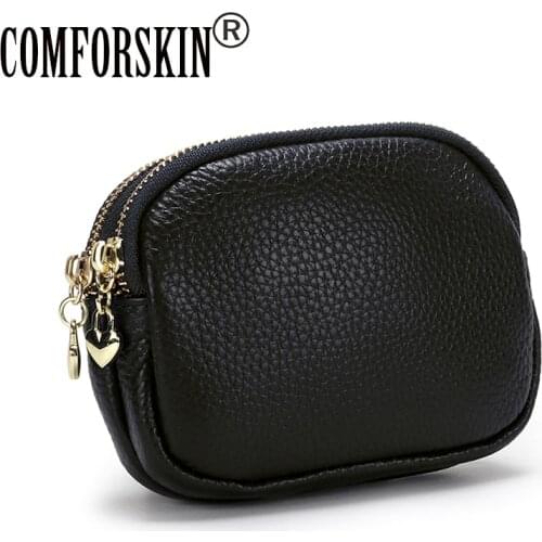 COMFORSKIN Dropshipping Women Coin Purse Cowhide Leather Double Compartment Girls Coin Pocket барсетка женская Zipper Wallets