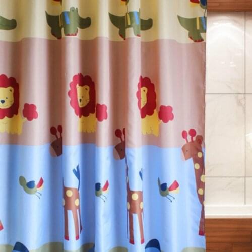Kids Shower Curtain Lovley Animals Fabric Mildew Resistant Waterproof Bath Curtains for Bathroom 12pcs Hooks