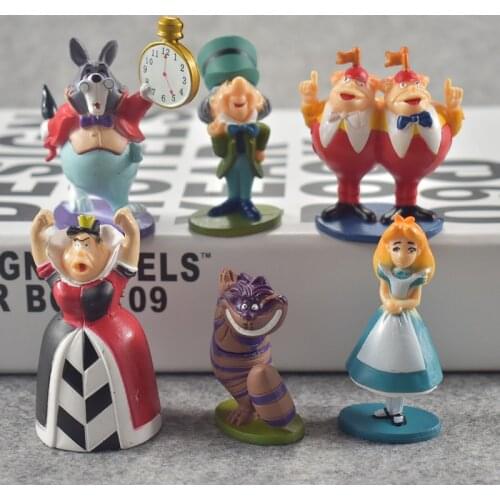 6Pcs/Set Alice in Wonderland Mad Hatter White Rabbit Alice Princess Cheshire Cat Action Figure Toys Collection Model