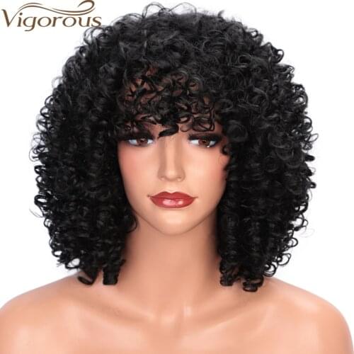 Vigorous Synthetic Afro Kinky Curly Wig Short Black Wig for Women Brown Blonde Pink Natural High Temperature Hair