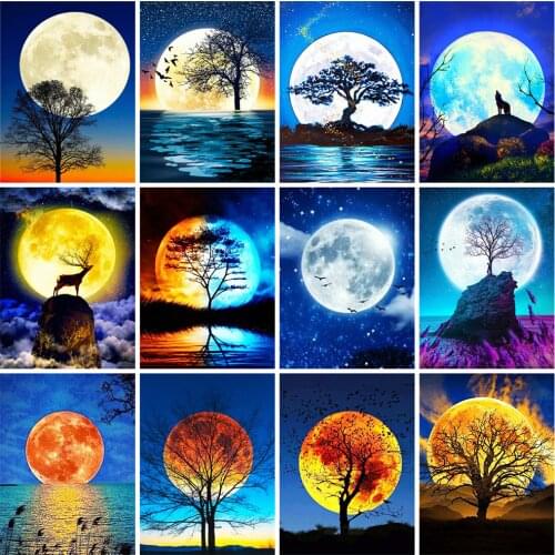 EverShine Diamond Painting Moon Rhinestones Art Diamond Mosaic Landscape Cross Stitch Tree Bead Picture Kits Home Decoration