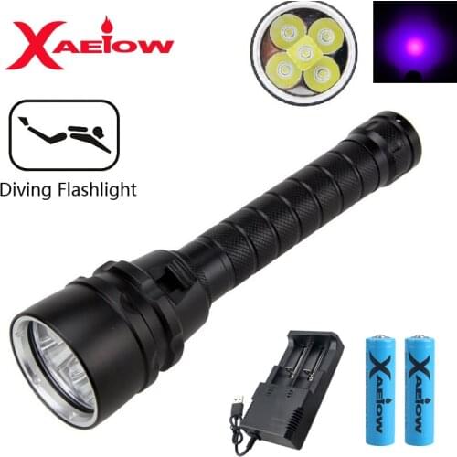 Underwater 100m UV Diving Flashlight Torch 395nm Scuba Lamp Diving LED Aluminum Waterproof 18650 Battery With Charger