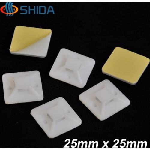Hot 100PCS/Lot 25mm*25mm White Self Adhesive Cable Clips Cable Drop Wire Holder, used with plastic cable ties Free Shipping