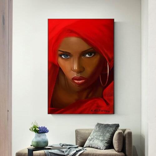 African Art Red Woman Oil Painting on Canvas Cuadros Posters and Prints Scandinavian Wall Art Picture for Living Room Home Decor