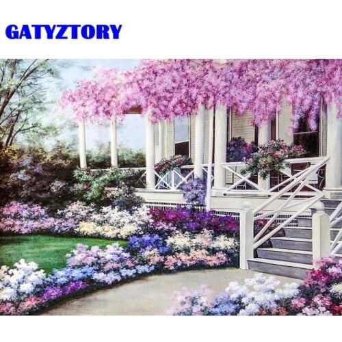 GATYZTORY Oil Painting By Numbers flower House Scenery Kits Pictures By Numbers Home Decor Drawing Canvas HandPainted DIY