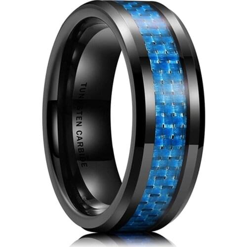 8mm Men Rings Blue Carbon Tungsten Carbide Stainless Steel Ring Wedding Engagement Bands For Men Birthday Gift Jewelry