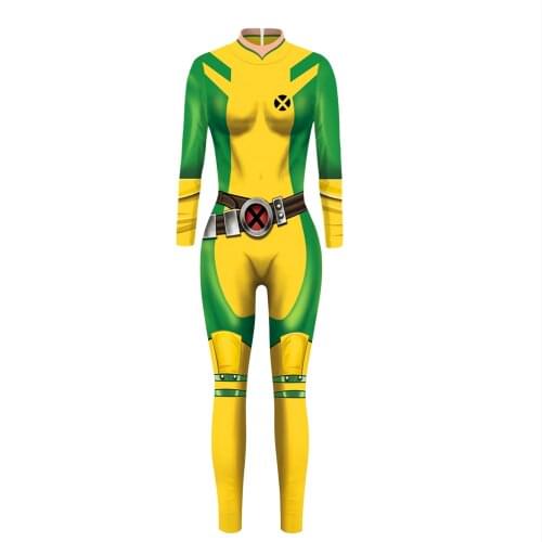 Superhero Rogue Anna Marie Cosplay Sexy Jumpsuit Catsuit Character Costumes Zentai Halloween Women Bodysuit Fancy Dress