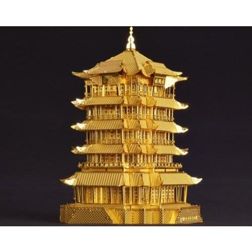 Piececool 3D Metal building Puzzle Yellow Crane Tower model DIY Laser Cutting Puzzles Jigsaw Model For Adult Kids Toys