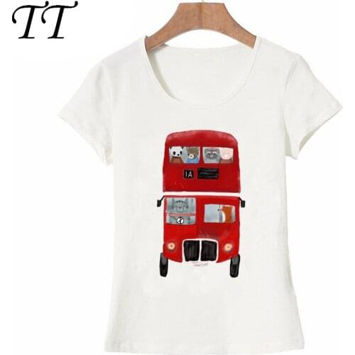 Harajuku cute london red bus print girl T-Shirt summer women t-shirt funny animal bus cartoon design maiden casual Tops lady Tee