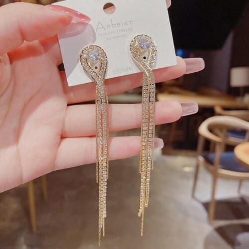 East door fashion super fairy long tassel earrings South Korean temperament web celebrity personality joker silver needle ear